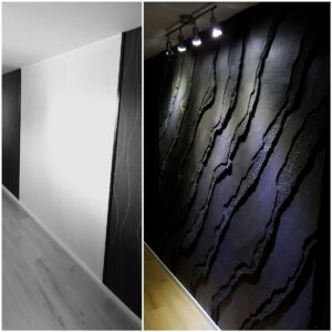 Lemezes palakő sziklafal előtte–utána – kézzel formált, természetes kőhatású falburkolat modern otthonok és üzleti terek átalakításához.