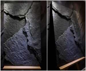 3D Fillit sziklafal minta tábla két szögből – kézzel formált, természetes textúra prémium belsőépítészeti kivitelezéshez