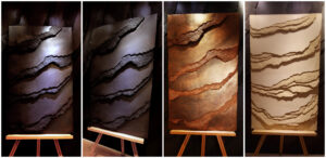 Kézzel formált 3D lemezes / palakő sziklafal minta tábla különböző színben – rétegzett, természetes textúrájú prémium felület nappaliba, hálószobába, étkezőbe vagy elegáns előszobába ajánlva – belsőépítészeti kivitelezésekhez